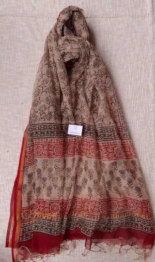 Beige Cotton Handblock Office Wear Suit fabric with Kota Doria Dupatta