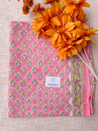 Pink Cotton Handblock Office Wear Suit fabric with Kota Doria Dupatta