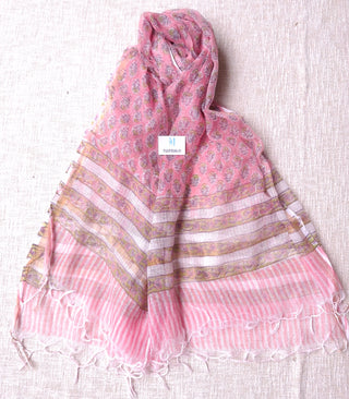Pink Cotton Handblock Office Wear Suit fabric with Kota Doria Dupatta