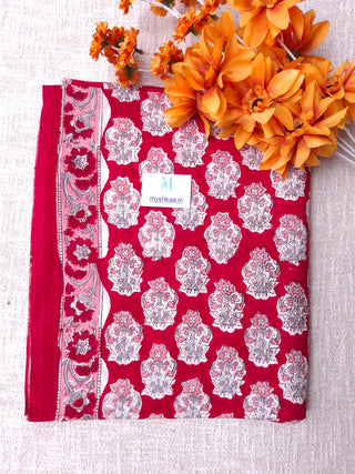 Red Cotton Handblock Office Wear Suit fabric with Kota Doria Dupatta