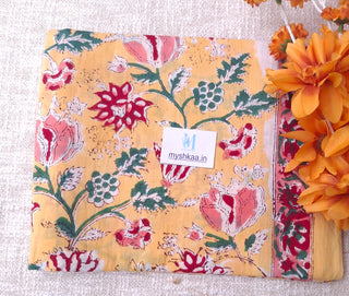 Light Yellow Cotton Handblock Office Wear Suit fabric with Kota Doria Dupatta