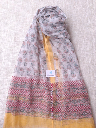 Light Yellow Cotton Handblock Office Wear Suit fabric with Kota Doria Dupatta
