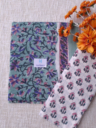 Green Cotton Handblock Office Wear Suit fabric with Kota Doria Dupatta