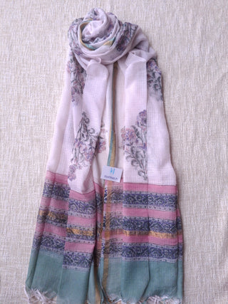 Green Cotton Handblock Office Wear Suit fabric with Kota Doria Dupatta