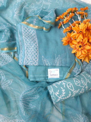 Hand block kota doria suit set for office wear (with extra lining included)