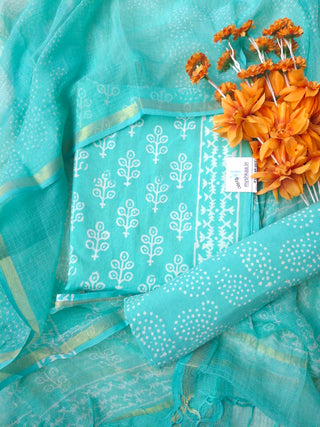Cotton Handblock Office Wear Suit fabric with Kota Doria Dupatta