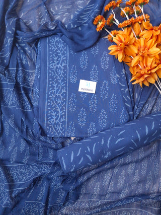 Premium Cotton Handblock Suit fabric with Chiffon Dupatta