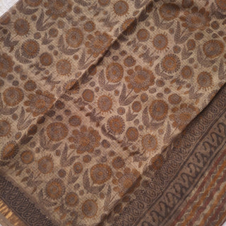 Hand Block Print Kota Doria Cotton Saree with Zari border and Unstitched Blouse Piece