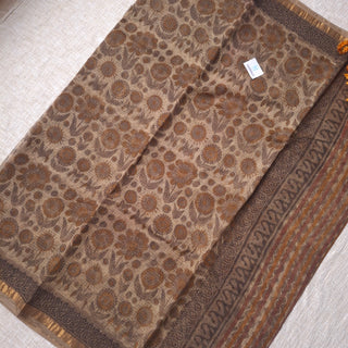 Hand Block Print Kota Doria Cotton Saree with Zari border and Unstitched Blouse Piece