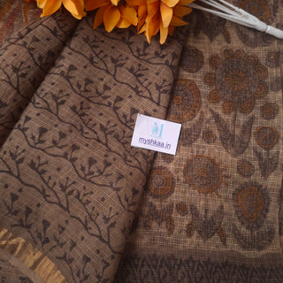Hand Block Print Kota Doria Cotton Saree with Zari border and Unstitched Blouse Piece