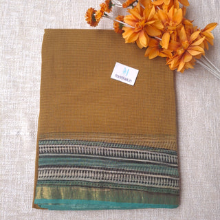 Hand Block Print Kota Doria Cotton Saree with Zari border and Unstitched Blouse Piece