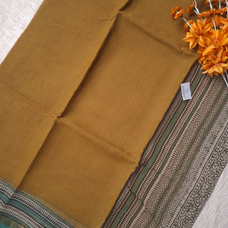 Hand Block Print Kota Doria Cotton Saree with Zari border and Unstitched Blouse Piece