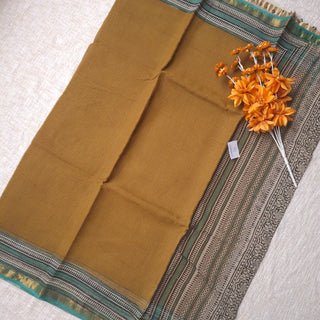 Hand Block Print Kota Doria Cotton Saree with Zari border and Unstitched Blouse Piece