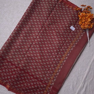 Hand Block Print Kota Doria Cotton Saree with Zari border and Unstitched Blouse Piece