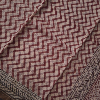 Hand Block Print Kota Doria Cotton Saree with Zari border and Unstitched Blouse Piece