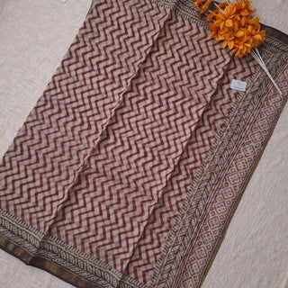 Hand Block Print Kota Doria Cotton Saree with Zari border and Unstitched Blouse Piece