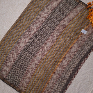 Hand Block Print Kota Doria Cotton Saree with Zari border and Unstitched Blouse Piece