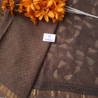 Vanaspati Ajrakh Hand Block Print Kota Doria Cotton Saree with zari border and unstitched Blouse Piece