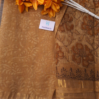 Vanaspati Ajrakh Hand Block Print Kota Doria Cotton Saree with zari border and unstitched Blouse Piece