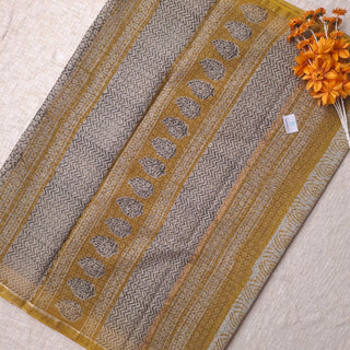 Hand Block Print Kota Doria Cotton Saree with zari border and unstitched Blouse Piece