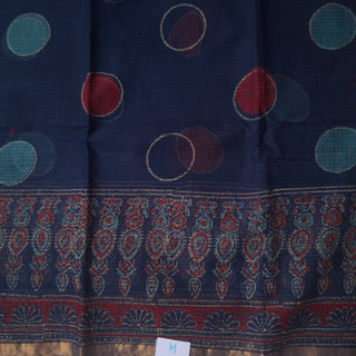Hand Block Print Kota Doria Cotton Saree with zari border and unstitched Blouse Piece