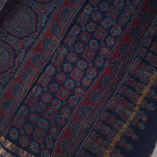 Hand Block Print Kota Doria Cotton Saree with zari border and unstitched Blouse Piece