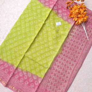 Hand Block Print Kota Doria Cotton Saree with zari border and unstitched Blouse Piece
