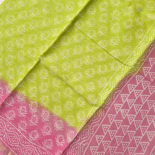 Hand Block Print Kota Doria Cotton Saree with zari border and unstitched Blouse Piece