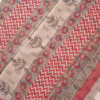 Hand Block Print Kota Doria Cotton Saree with zari border and unstitched Blouse Piece