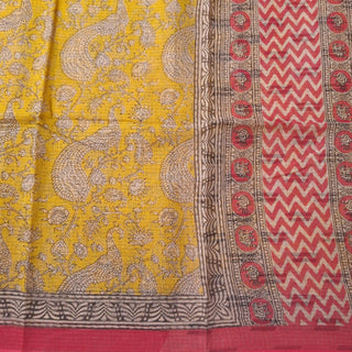 Hand Block Print Kota Doria Cotton Saree with zari border and unstitched Blouse Piece
