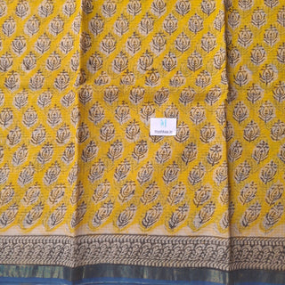 Hand Block Print Kota Doria Cotton Saree with zari border and unstitched Blouse Piece