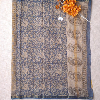 Hand Block Print Kota Doria Cotton Saree with zari border and unstitched Blouse Piece