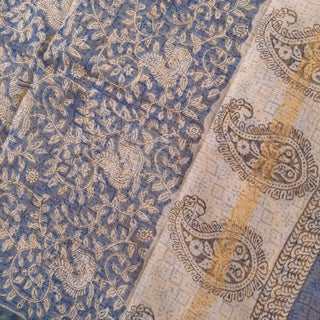 Hand Block Print Kota Doria Cotton Saree with zari border and unstitched Blouse Piece