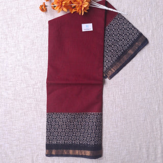 Hand Block Print Kota Doria Cotton Saree with zari border and unstitched Blouse Piece