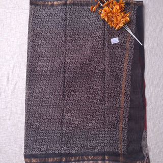 Hand Block Print Kota Doria Cotton Saree with zari border and unstitched Blouse Piece