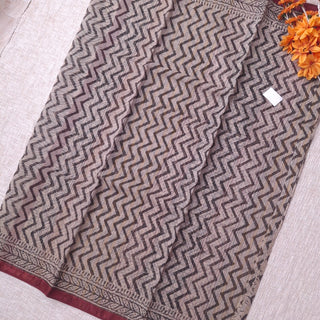 Hand Block Print Kota Doria Cotton Saree with zari border and unstitched Blouse Piece