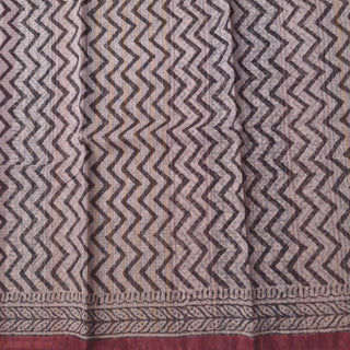 Hand Block Print Kota Doria Cotton Saree with zari border and unstitched Blouse Piece