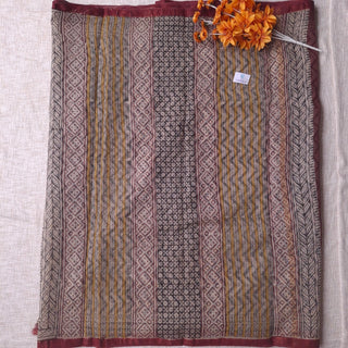 Hand Block Print Kota Doria Cotton Saree with zari border and unstitched Blouse Piece