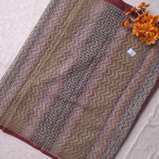Hand Block Print Kota Doria Cotton Saree with zari border and unstitched Blouse Piece