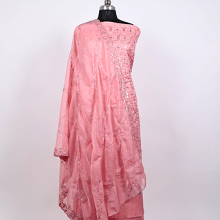 Peach Party Wear Chanderi Suit fabric and dupatta