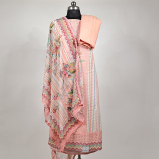 Peach Office Wear Suit fabric with chiffon dupatta