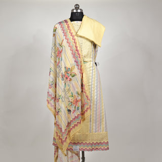 Yellow Office Wear Suit fabric with chiffon dupatta