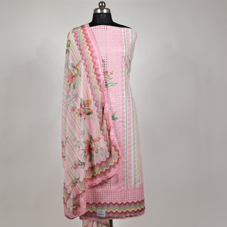 Pink Office Wear Suit fabric with chiffon dupatta