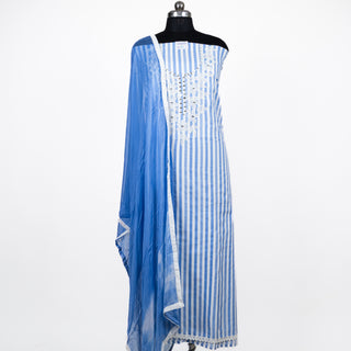 Blue Office Wear Suit fabric with chiffon dupatta