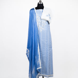 Blue Office Wear Suit fabric with chiffon dupatta