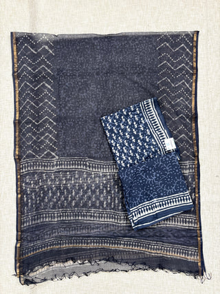 Cotton Handblock Office Wear Suit fabric with Kota Doria Dupatta