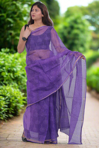 Purple Office Wear Kota Doria Cotton Saree with Unstitched Blouse Piece