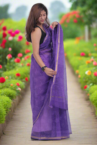 Purple Office Wear Kota Doria Cotton Saree with Unstitched Blouse Piece