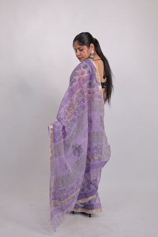 Light Purple Office Wear Kota Doria Cotton Saree with Unstitched Blouse Piece