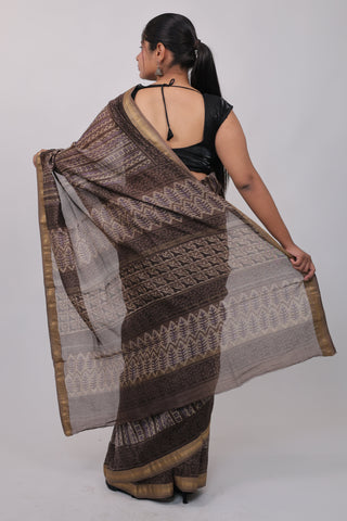 Brown Office Wear Maheshwari Silk Saree with Unstitched Blouse Piece